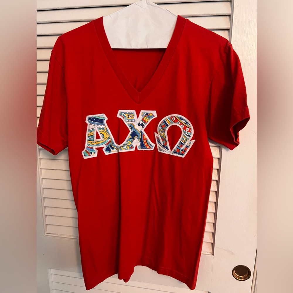 ALPHA CHI OMEGA LETTERED V-NECK TEE